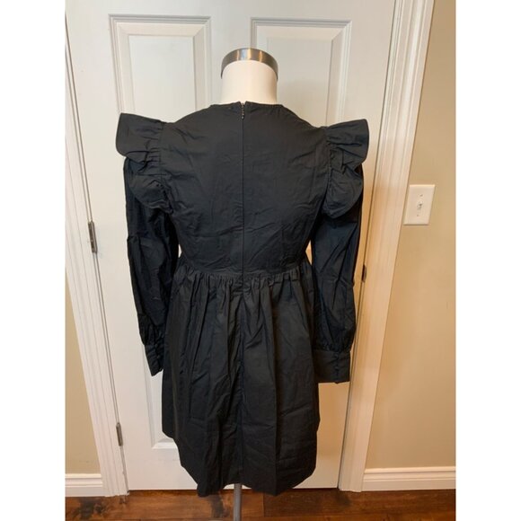 Stellah Black Poplin Long Sleeve Tie Front Dress NWT $196, Size Small - Picture 4 of 5